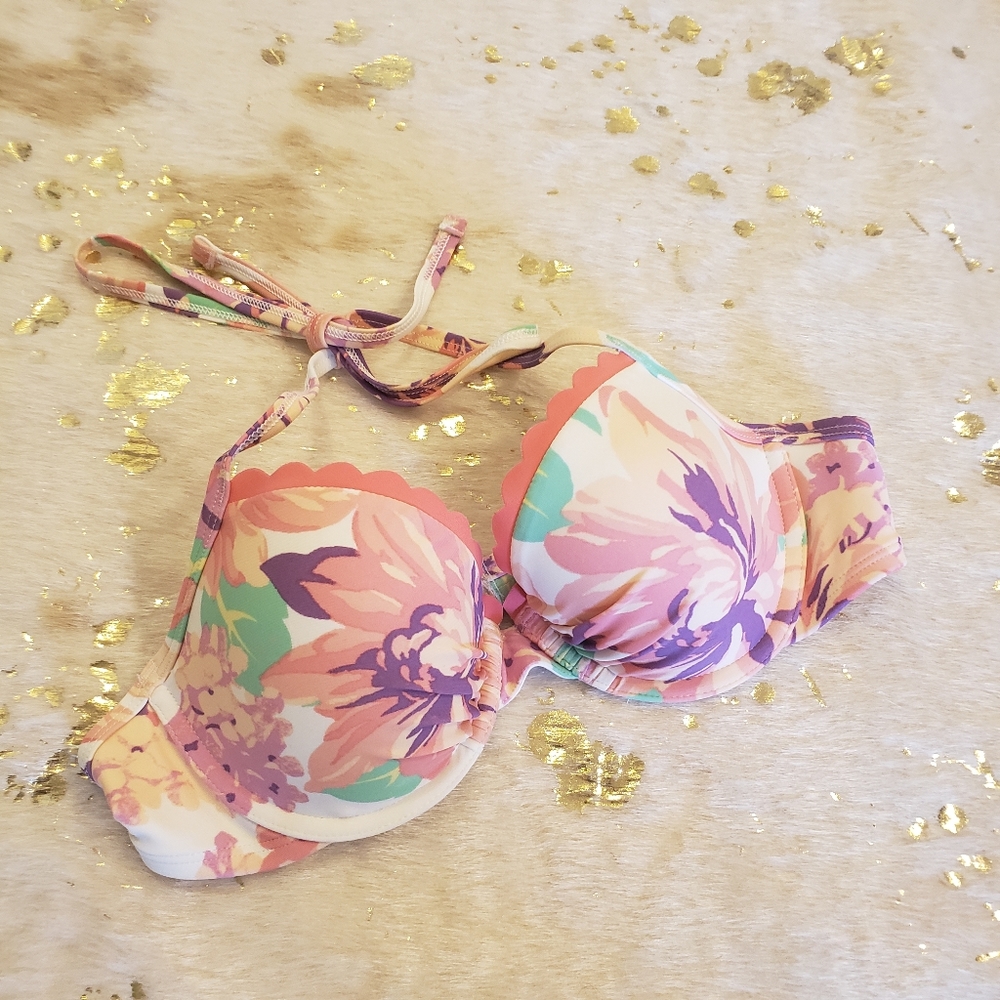 Aerie 34B White Floral Pink Swim Top - Picture 1 of 5